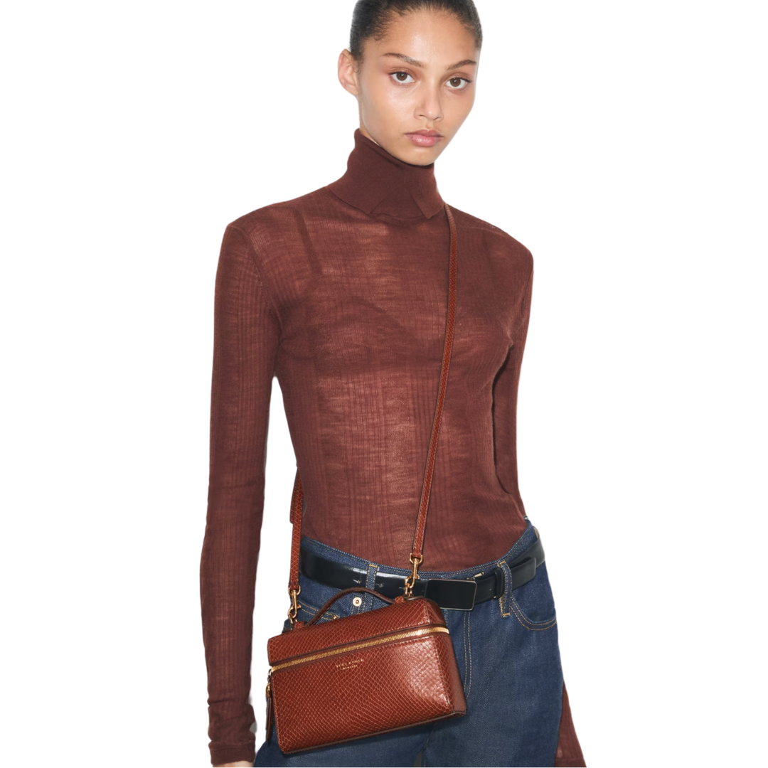 Tory Burch Romy Snake-Embossed Slim Top Handle