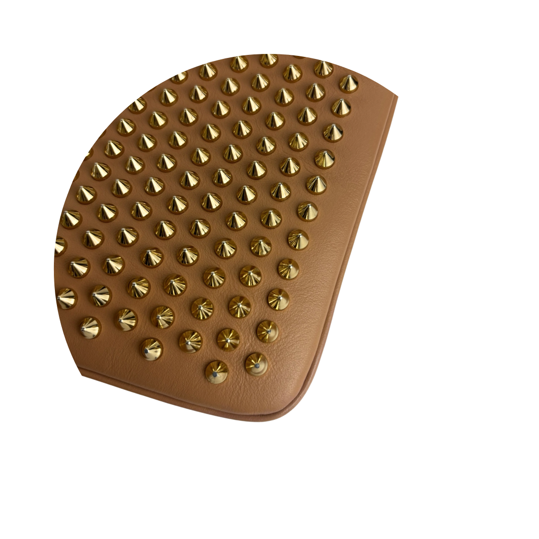 Louboutin Loubiposh Beige Studded Chain Clutch