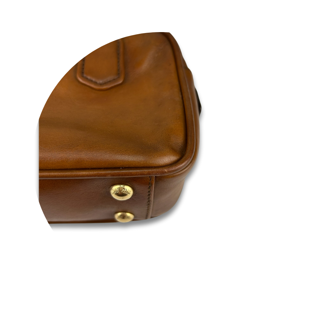 Miu Miu Cognac Leather Arcadie Bag