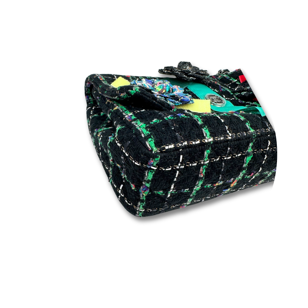 Chanel Multicolor Tweed Camellia Flap Bag
