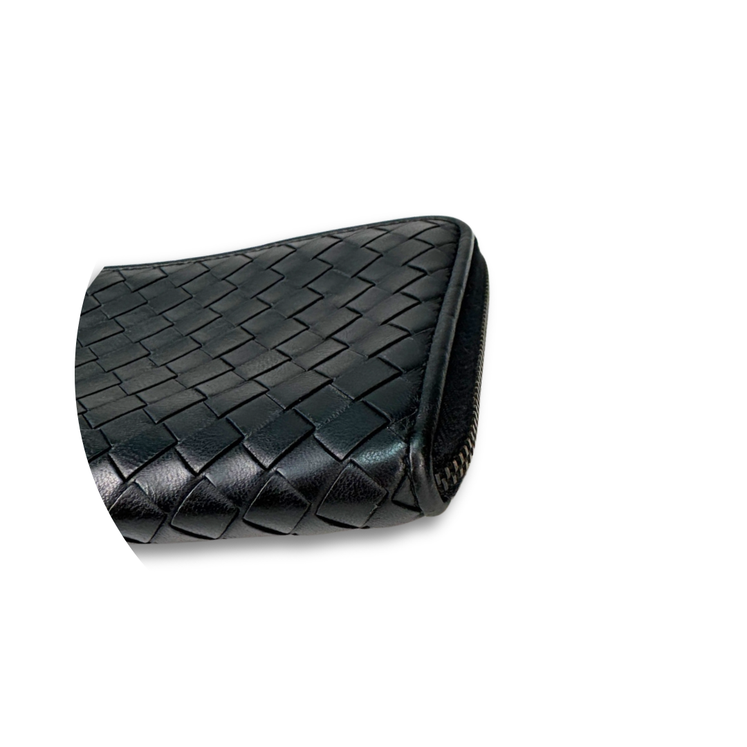 Bottega Veneta Black Intrecciato L-Zip Wallet