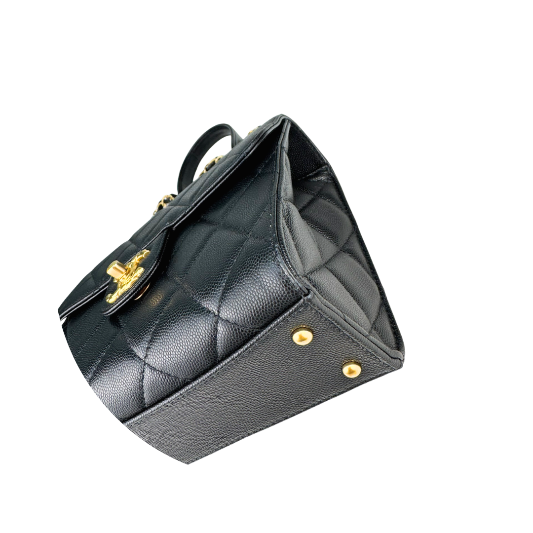 Chanel Black Caviar Top Handle Flap Bag