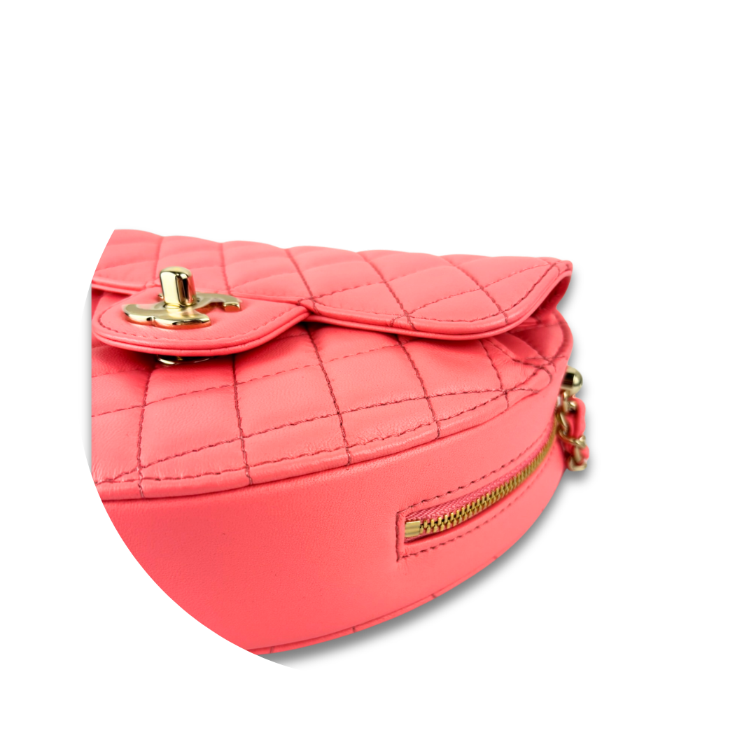 Chanel Pink Quilted CC In Love Heart Clutch with Chain