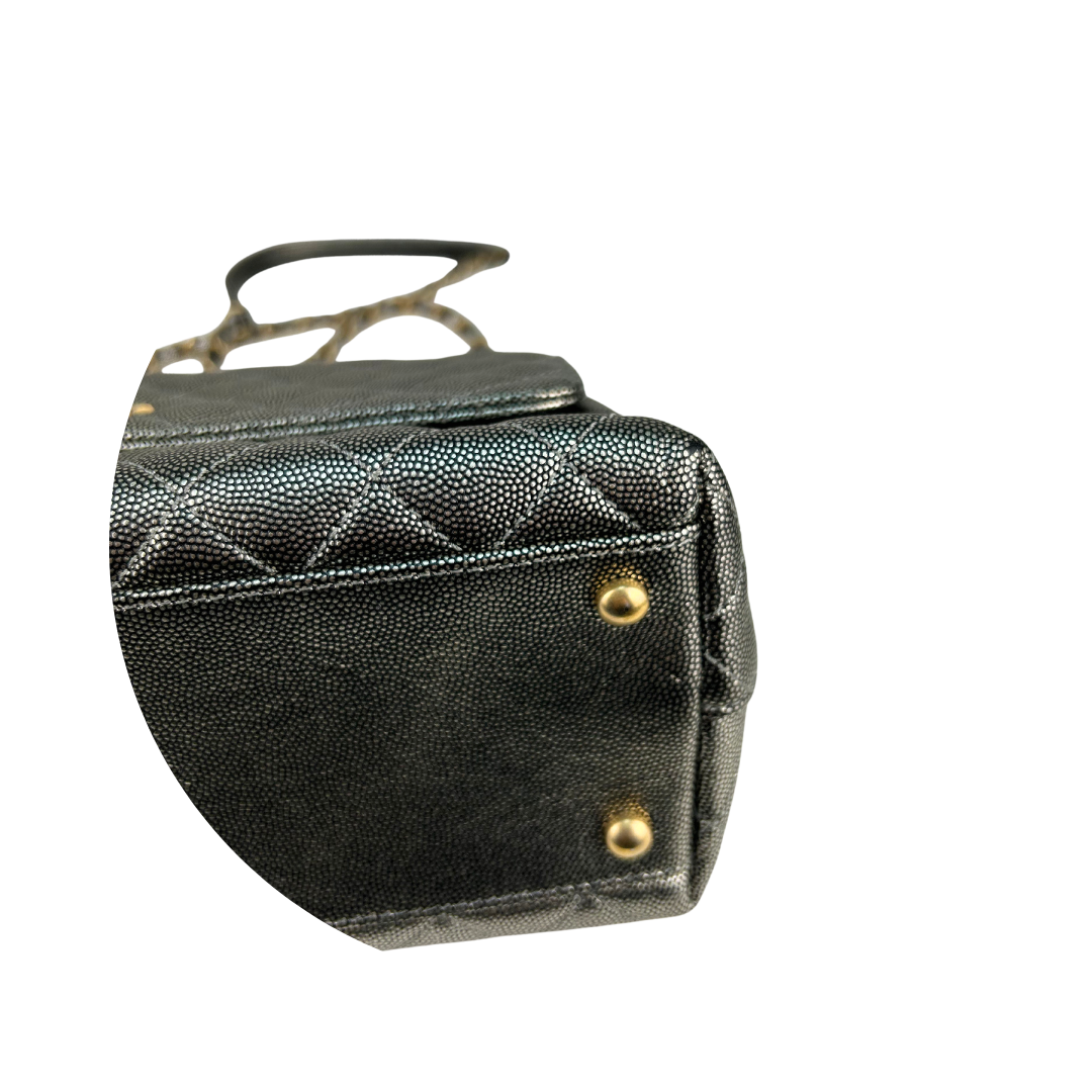 Chanel Silver Caviar Small Coco Top Handle Flap Bag