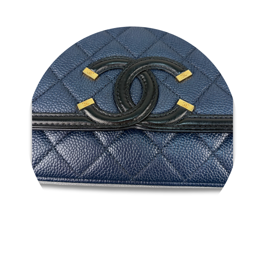Chanel Navy Caviar Small Filigree Flap Bag