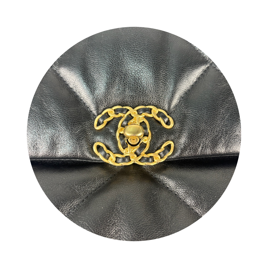 Chanel Black Goatskin Quilted Medium 19 Flap