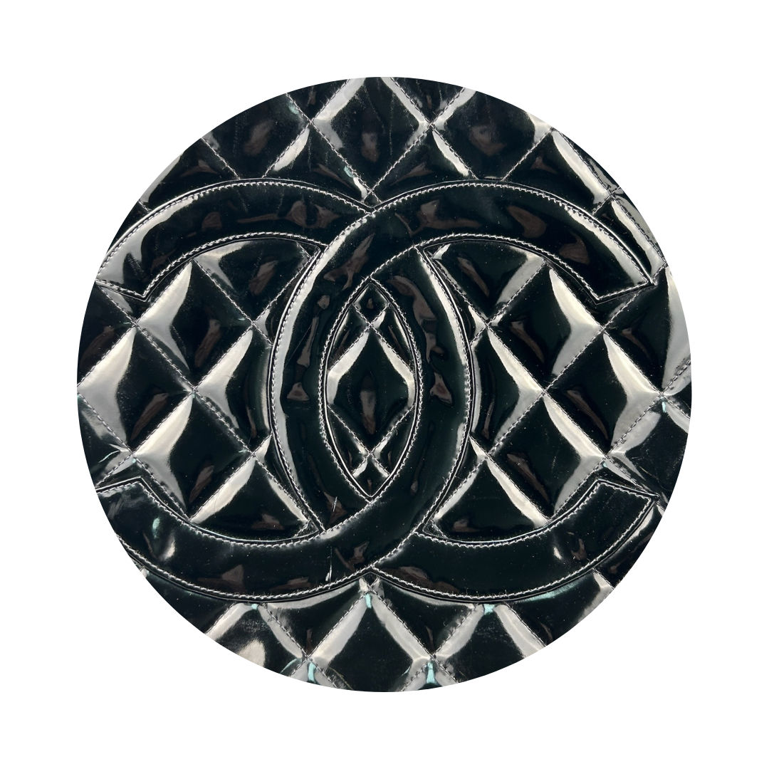 Chanel Black Patent Leather Medallion Tote