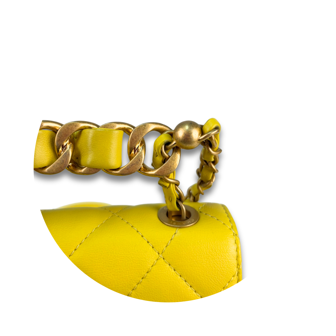Chanel Yellow Mini Chain Bar Top Handle Flap Bag