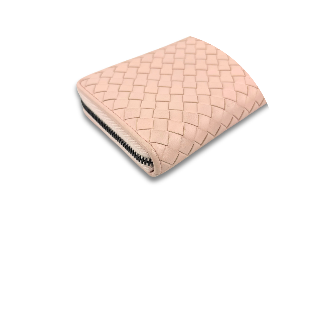 Bottega Veneta Pink Intrecciato Full Zip Wallet