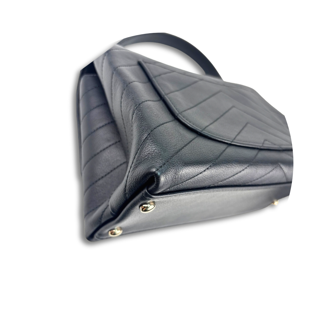 Chanel Chevron Black Coco Top Handle