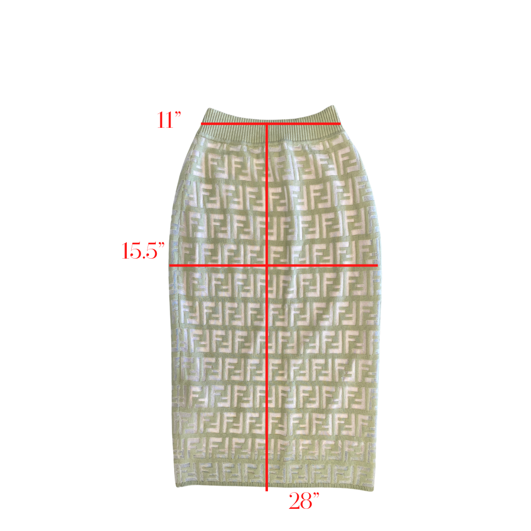 Fendi FF Green Knit Midi Skirt Lola Saratoga