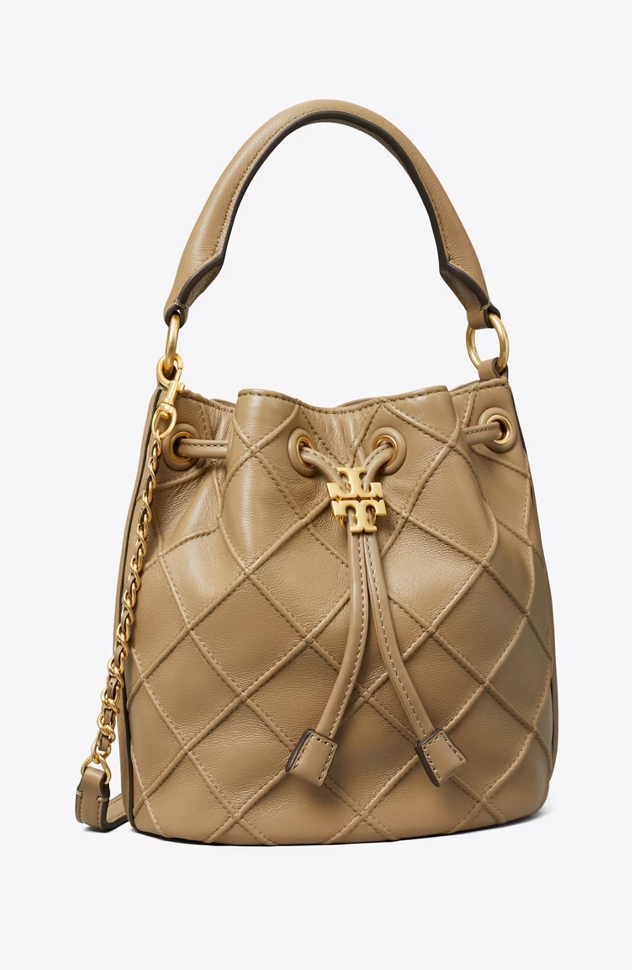 Fleming Large Leather Bucket Bag in Black - Tory Burch