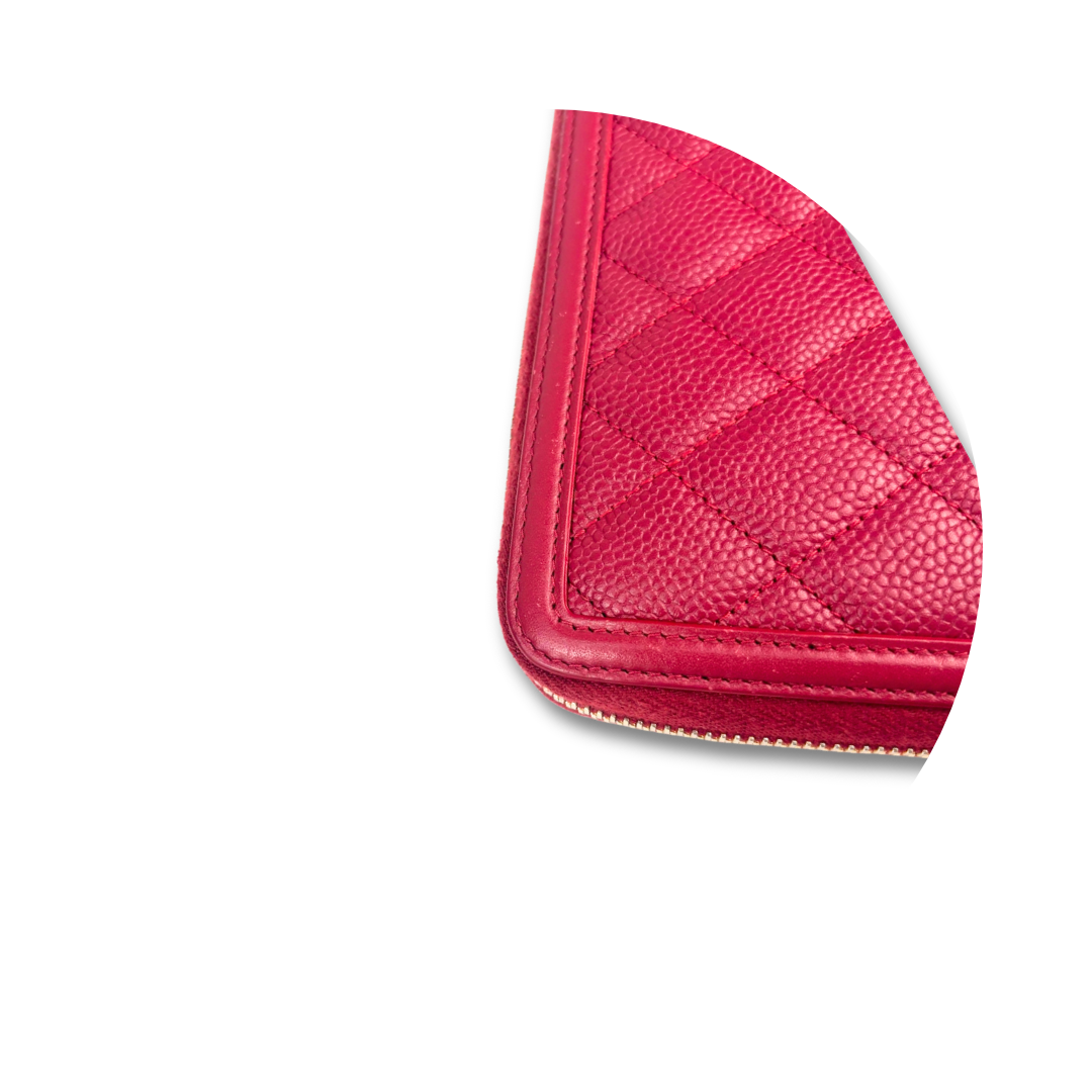 Chanel Red Caviar Filigree Zipper Wallet