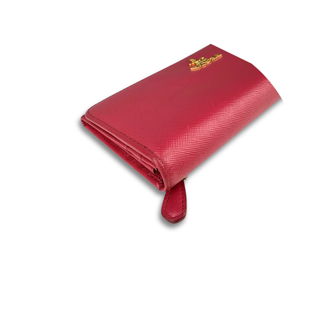 Prada Pink Saffiano Continental Snap Wallet