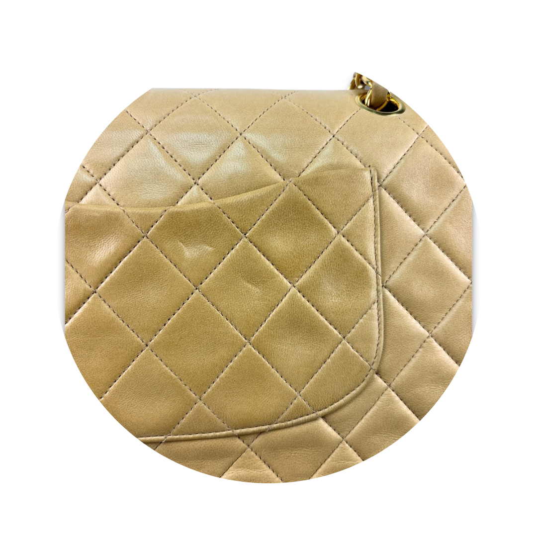 Chanel Beige Lambskin Classic Medium Double Flap