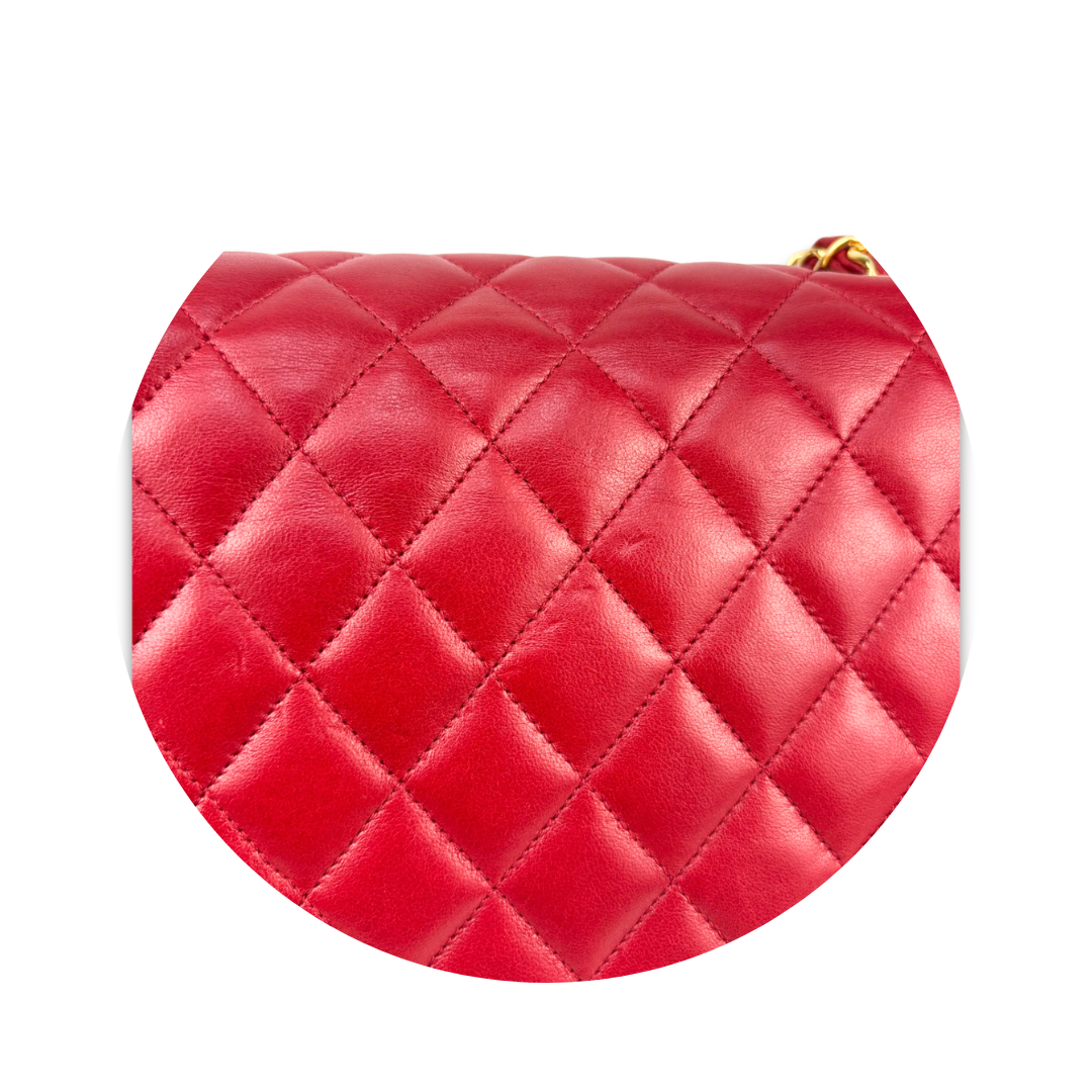 Chanel Red Lambskin Half Moon Single Flap