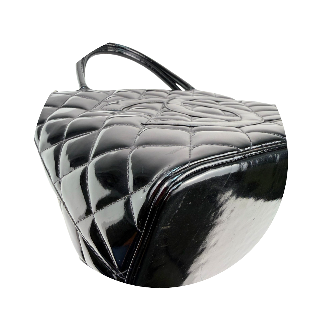 Chanel Black Patent Leather Medallion Tote