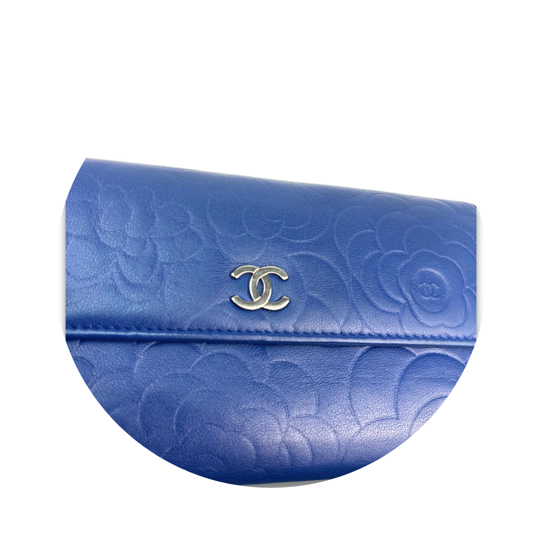 Chanel Blue Camellia Snap Wallet