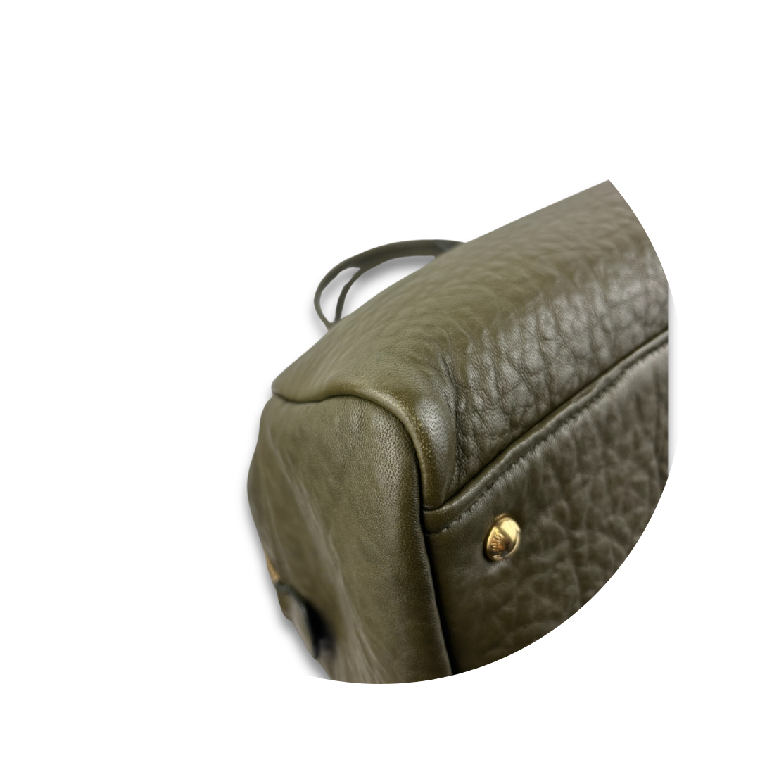 Miu Miu Olive Green Crinkle Leather Shoulder Bag