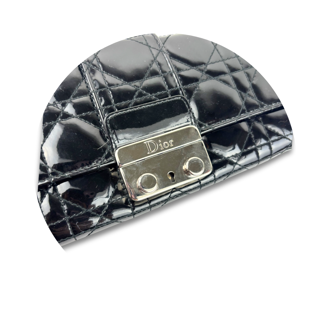 Dior Black Patent Cannage Chain Wallet