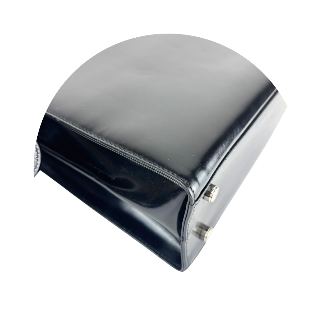 Ferragamo Black Leather Gancini Top Handle