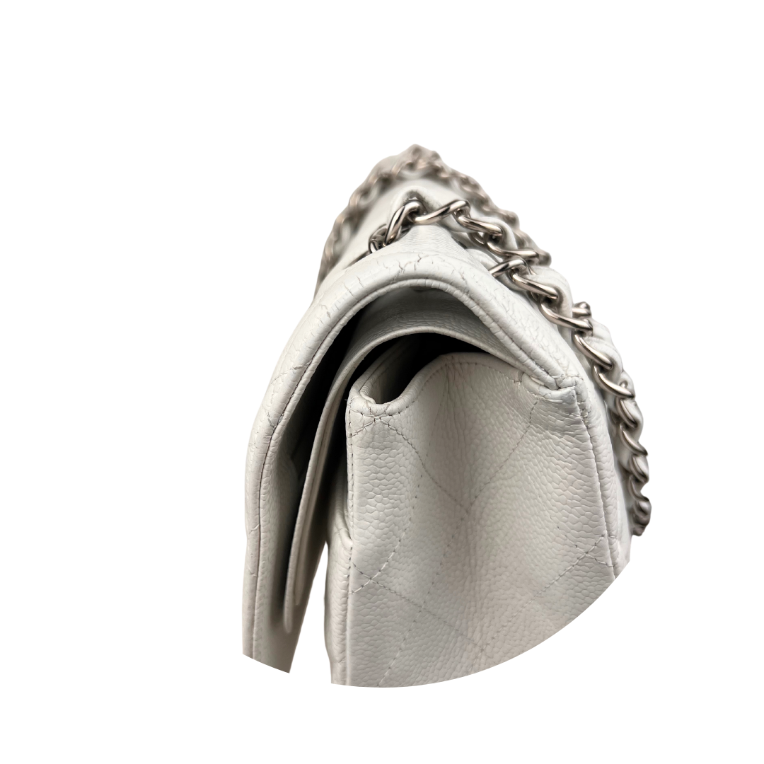 Chanel Vintage Silver Quilted Lambskin Drawstring Tassel Bag