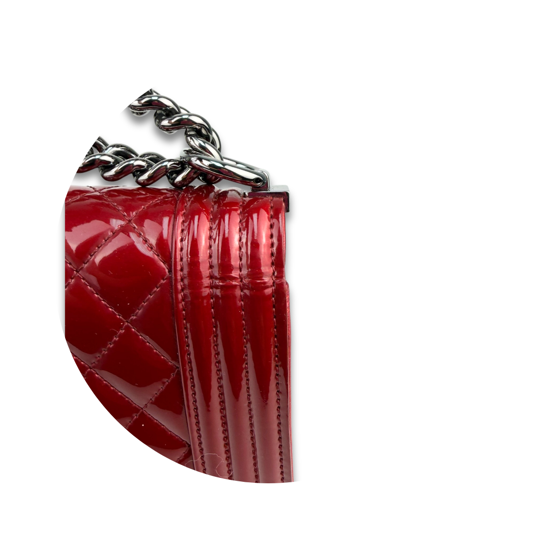 Chanel Red Metallic Patent Leather Medium Boy Bag