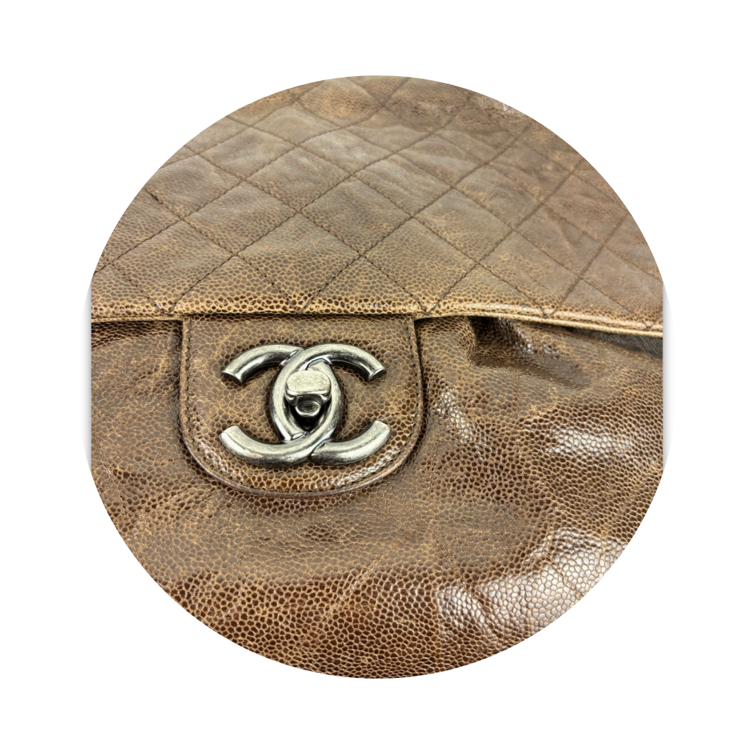 Chanel Brown Glazed Caviar Elastic Flap Bag
