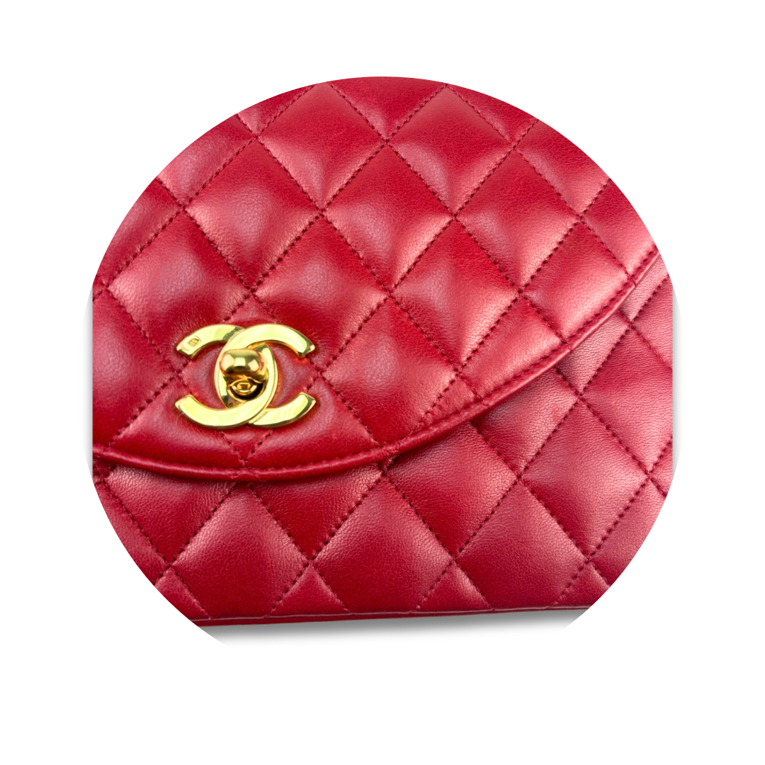 Chanel Red Lambskin Half Moon Single Flap