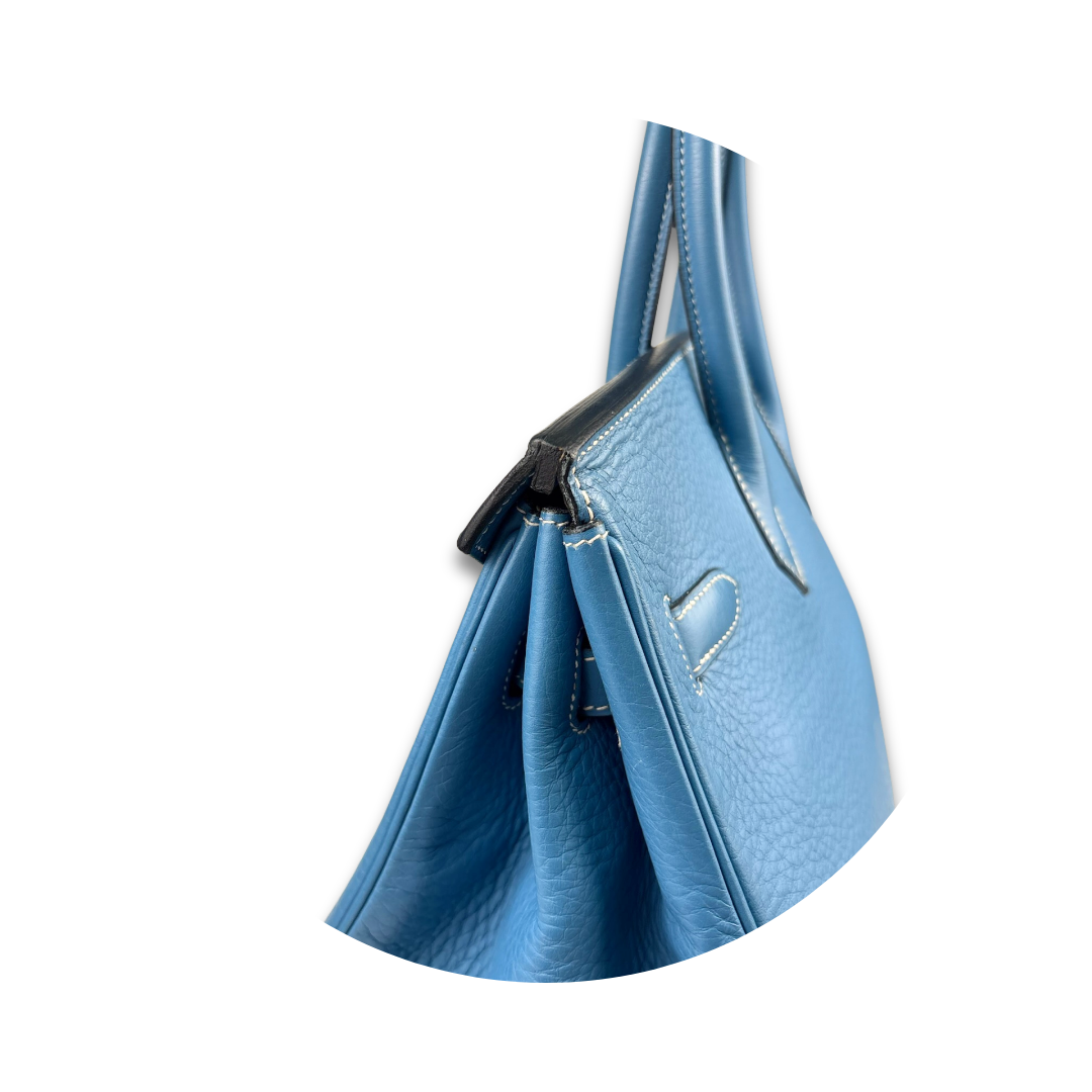 Hermès Clemence Birkin 35 Blue Jean