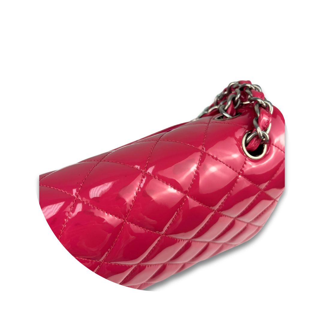Chanel Dark Pink Patent Leather Jumbo Double Flap