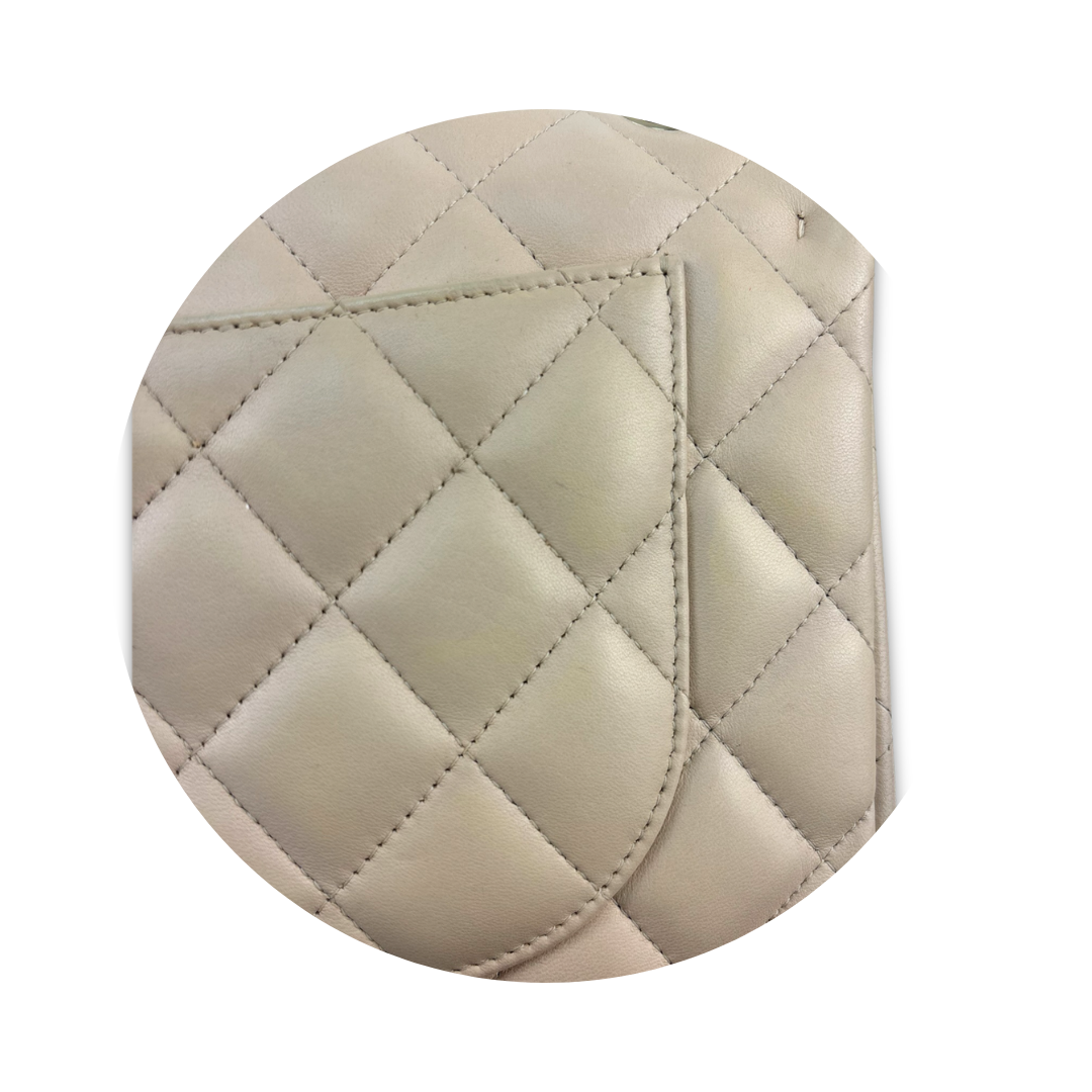 Chanel Beige Lambskin Classic Jumbo Double Flap