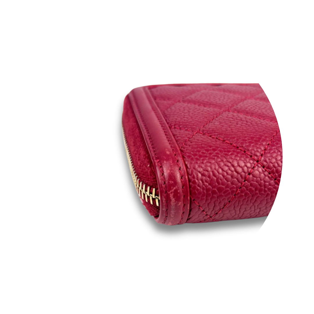 Chanel Red Caviar Filigree Zipper Wallet
