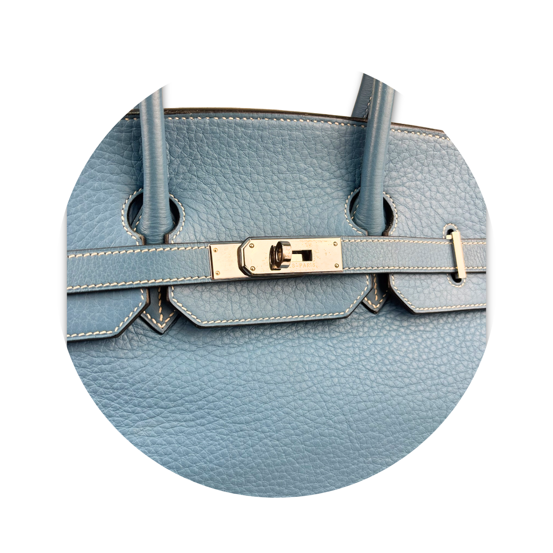 Hermès Clemence Birkin 35 Blue Jean