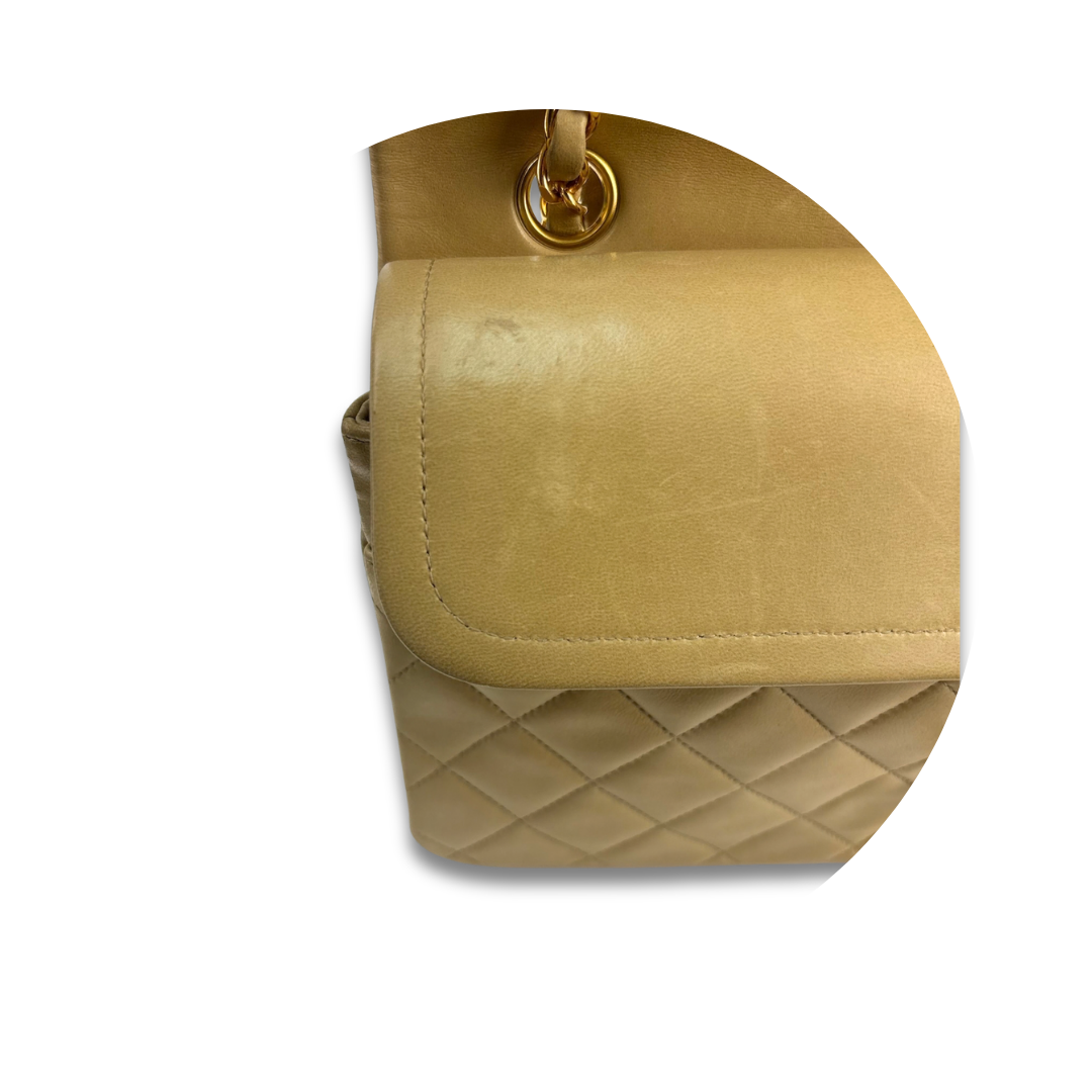 Chanel Beige Lambskin Classic Medium Double Flap