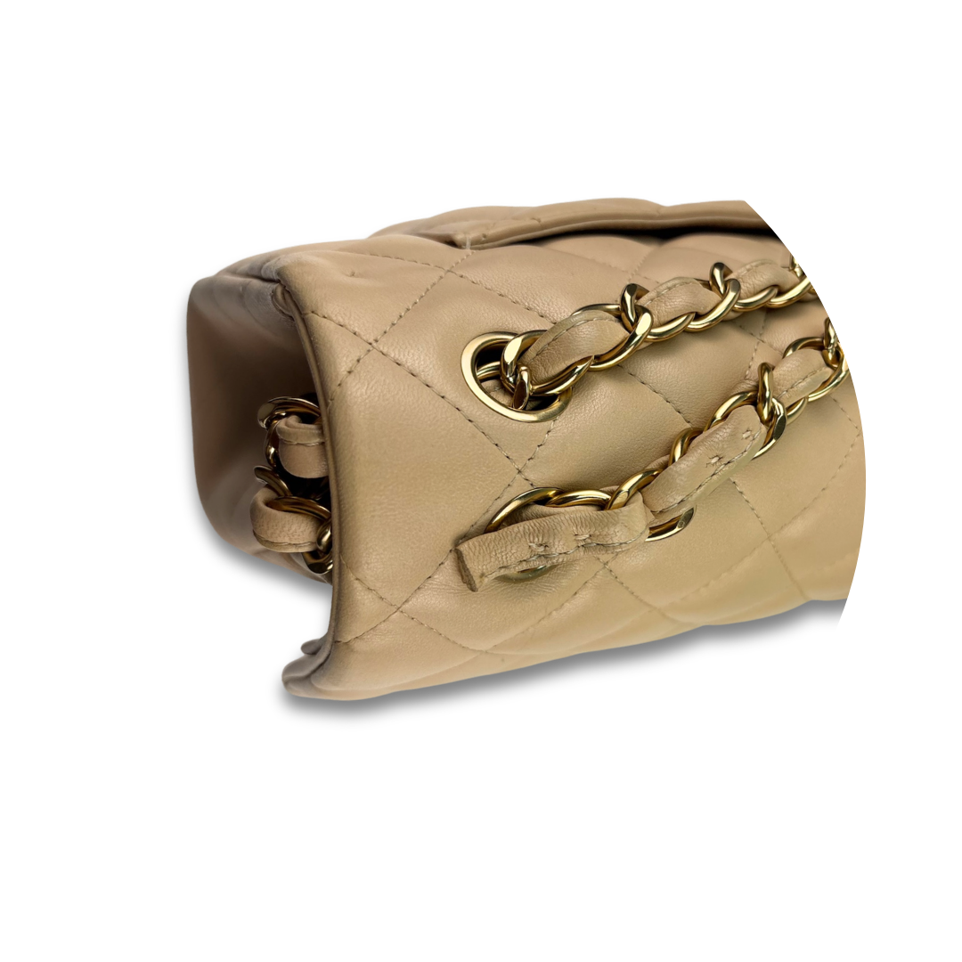 Chanel Beige Lambskin Classic Jumbo Double Flap