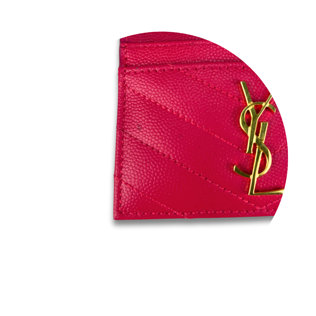 YSL Fuchsia Cassandre Grain de Poudre Leather Card Case