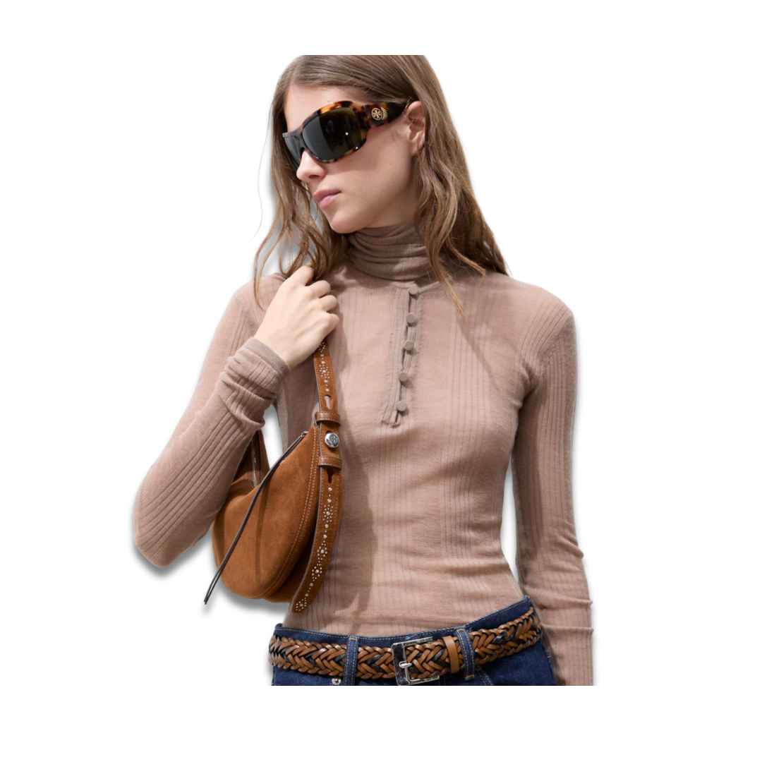 Tory Burch Romy Studded Suede Half Moon Bag