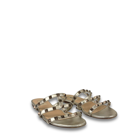 Valentino Metallic Rockstud Flat Sandals - Size 36.5