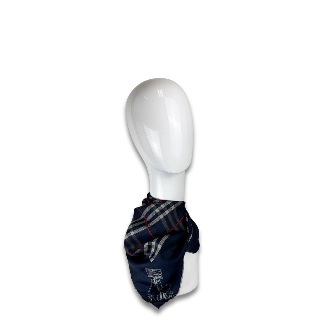 Burberry Navy Plaid Silk Scarf