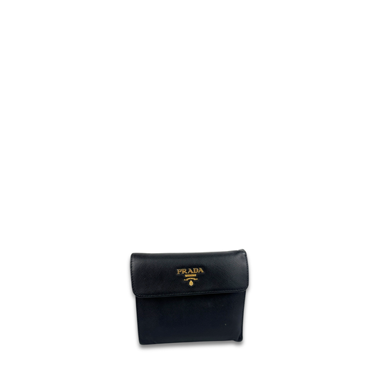 Prada Black Saffiano Compact Wallet