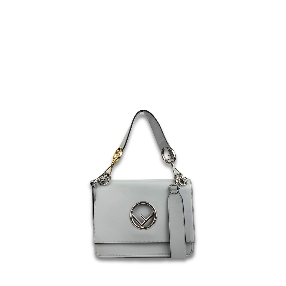 Fendi Gray Leather I F Kan Medium Shoulder Bag