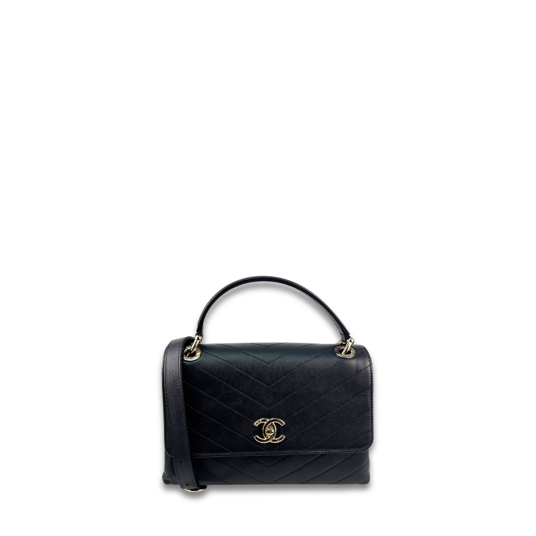 Chanel Chevron Black Coco Top Handle