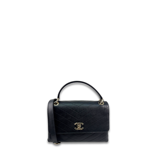 Chanel Chevron Black Coco Top Handle