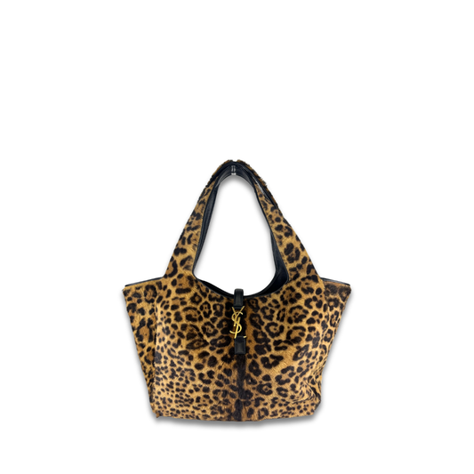 YSL Le 5 à 7 Bea Leopard Print Pony Hair Tote