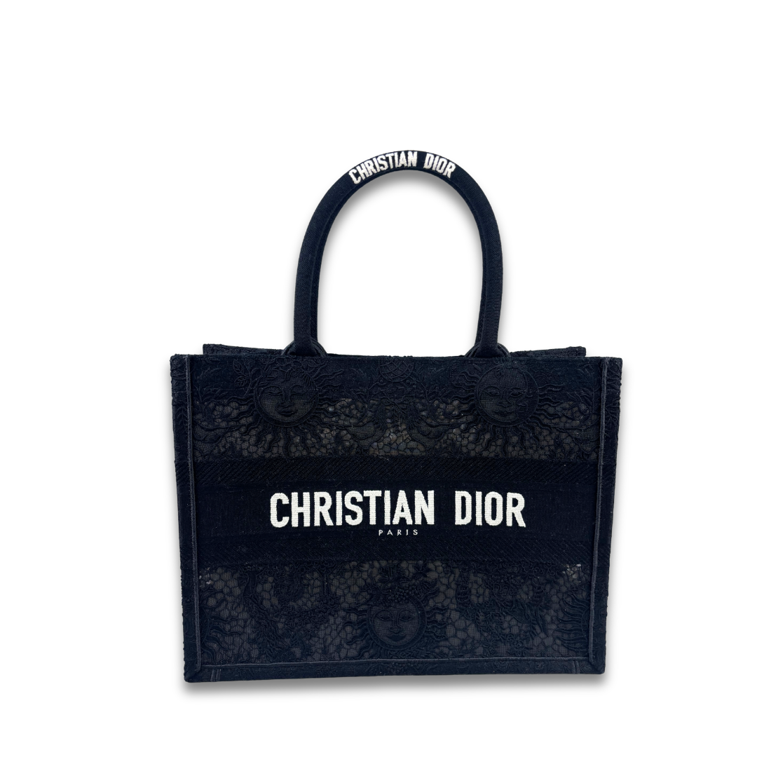 Dior Black Embroidered Lace Medium Book Tote