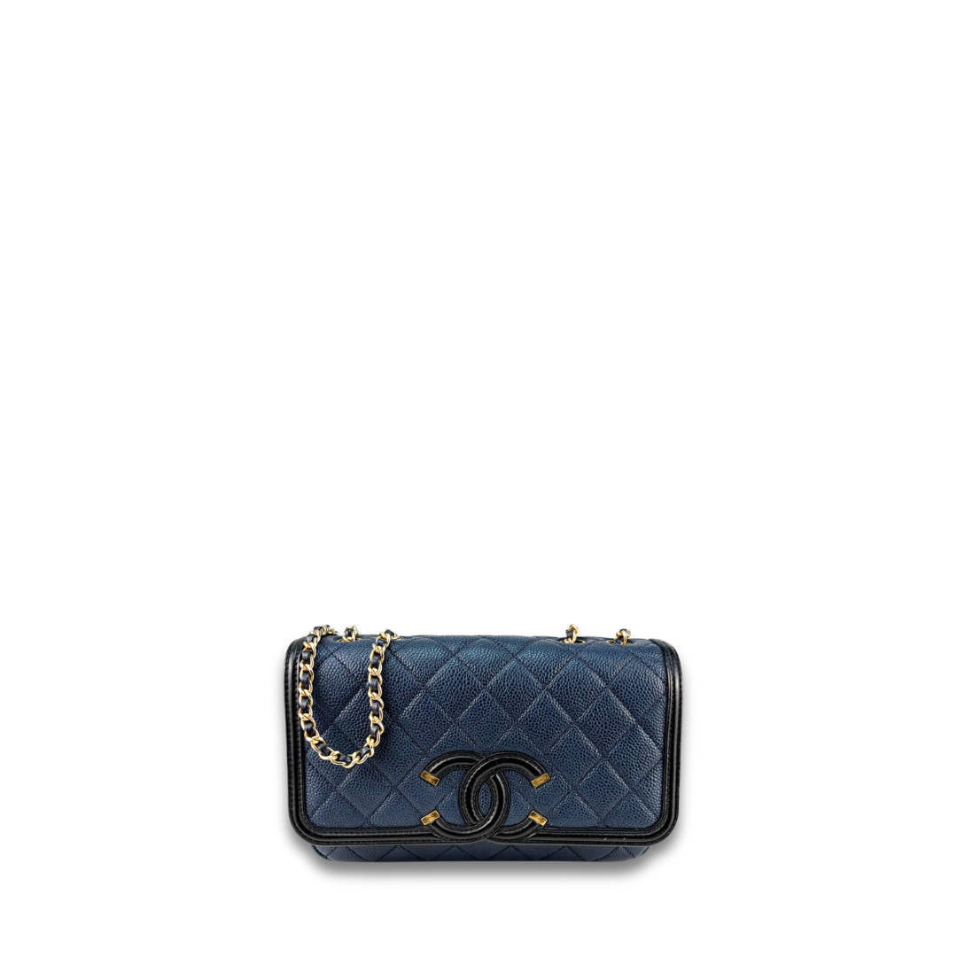 Chanel Navy Caviar Small Filigree Flap Bag