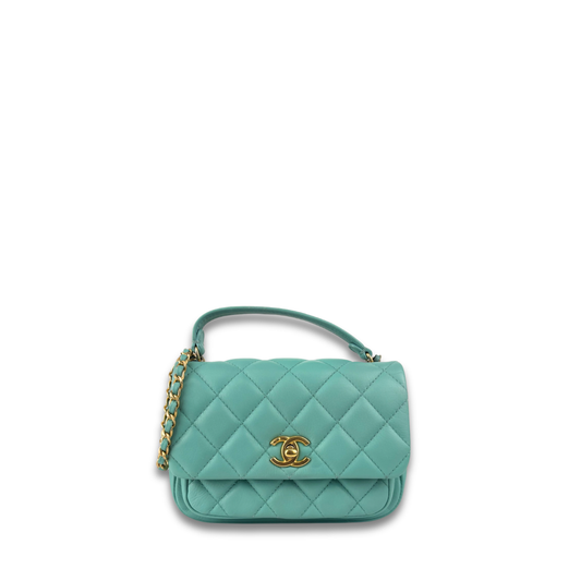 Chanel Aqua Calfskin Day Trips Top Handle Flap Bag
