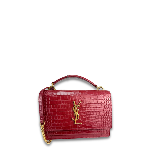 YSL Red Croc Small Sunset Bag