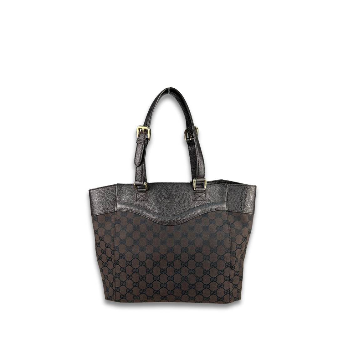 Gucci Dark Brown Canvas Crest Tote